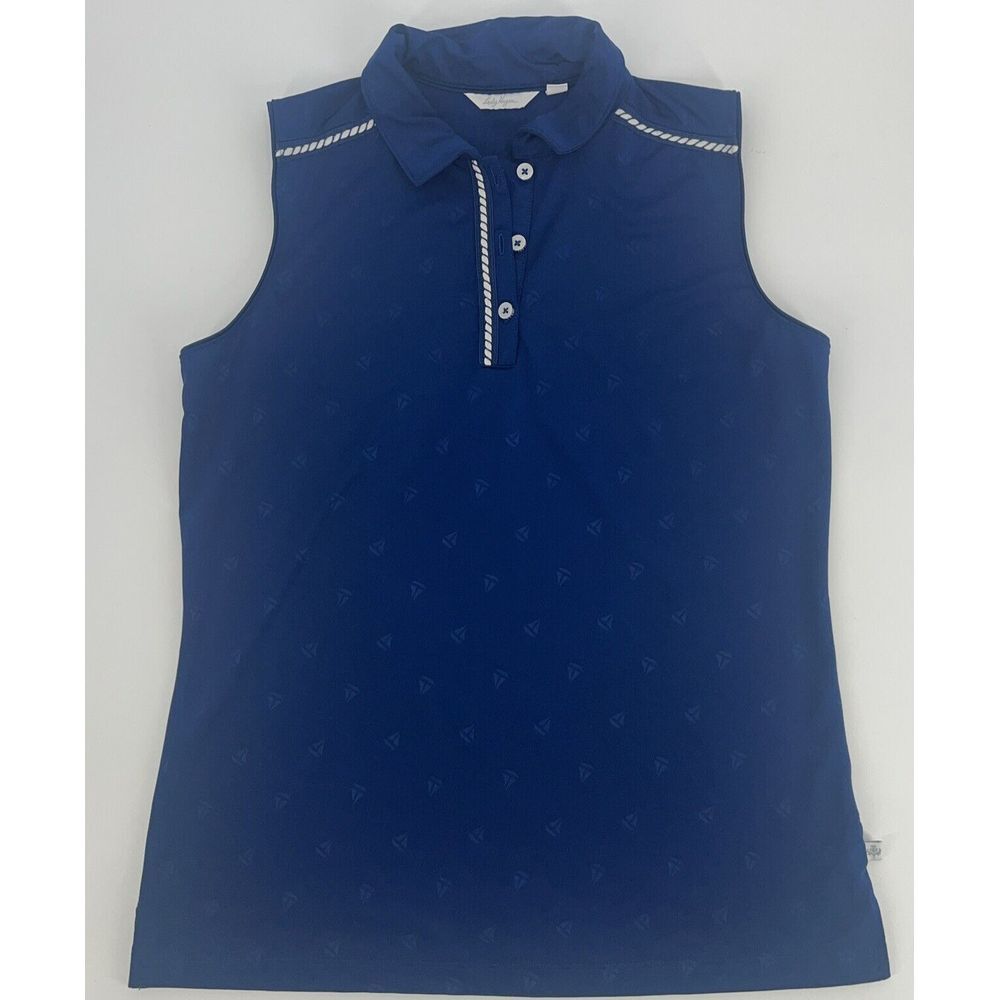 Lady Hagen Navy Blue Bon Voyage‎ Sailboat Embossed Sleeveless blue Polo Shirt S